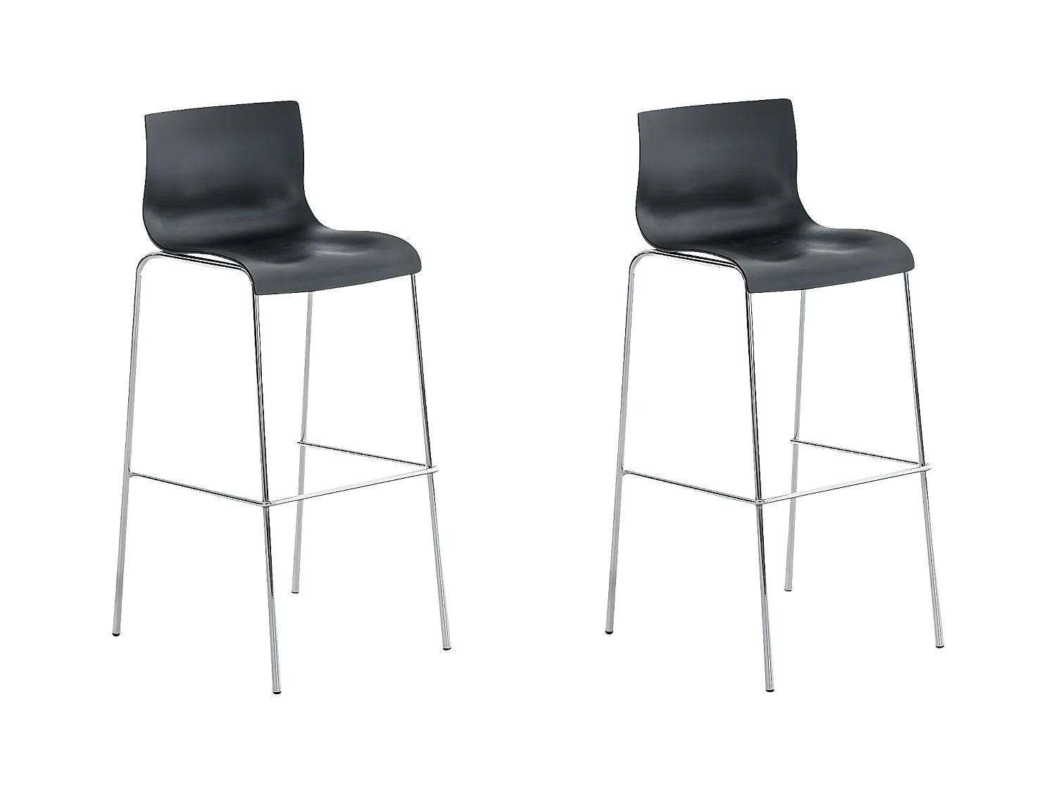 Lot de 2  Tabouret de bar - Plastique & Chrome - Noir - Hover
