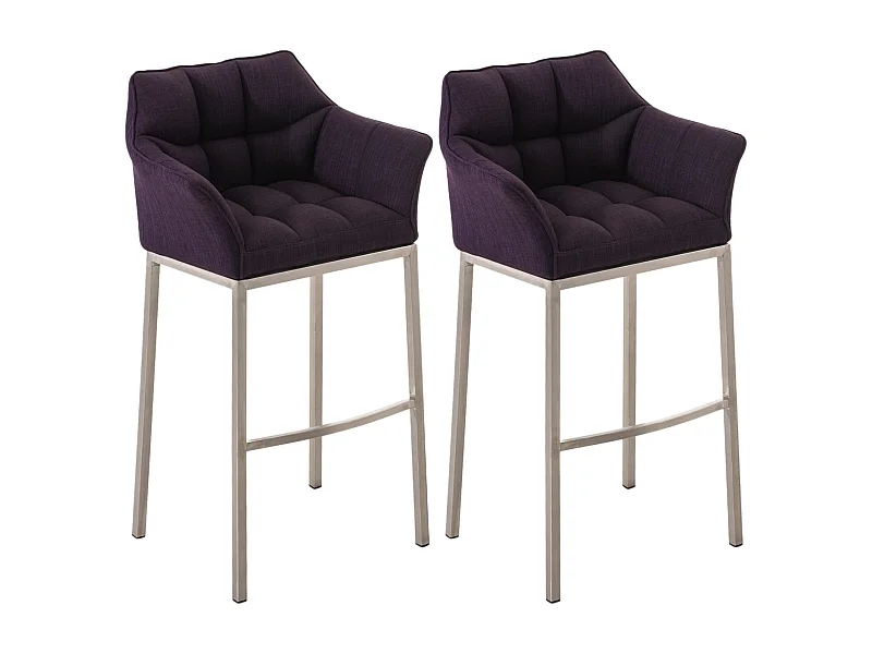 Lot de 2  Tabouret de bar - Tissu & Acier inoxydable - Violet - Damaso