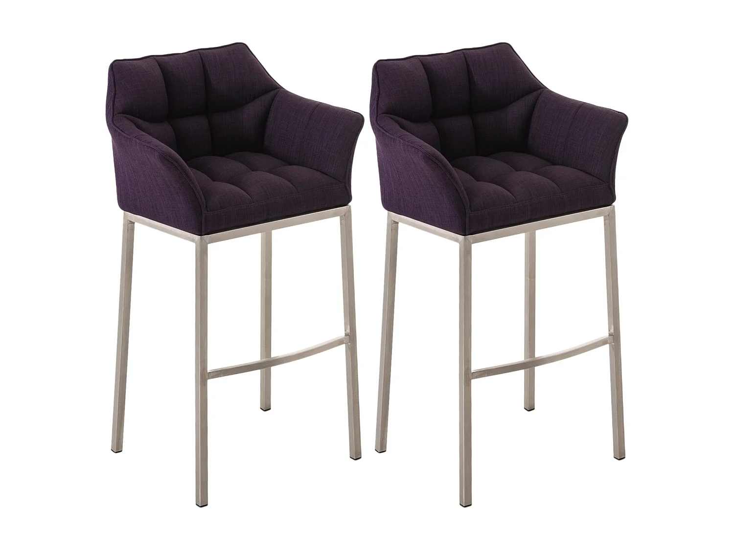 Lot de 2  Tabouret de bar - Tissu & Acier inoxydable - Violet - Damaso