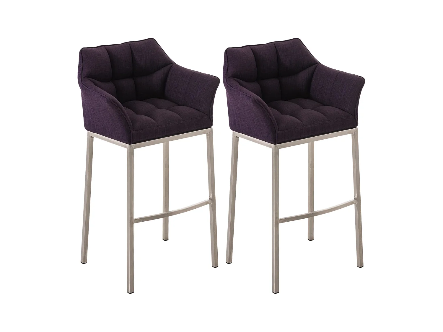 Lot de 2  Tabouret de bar - Tissu & Acier inoxydable - Violet - Damaso