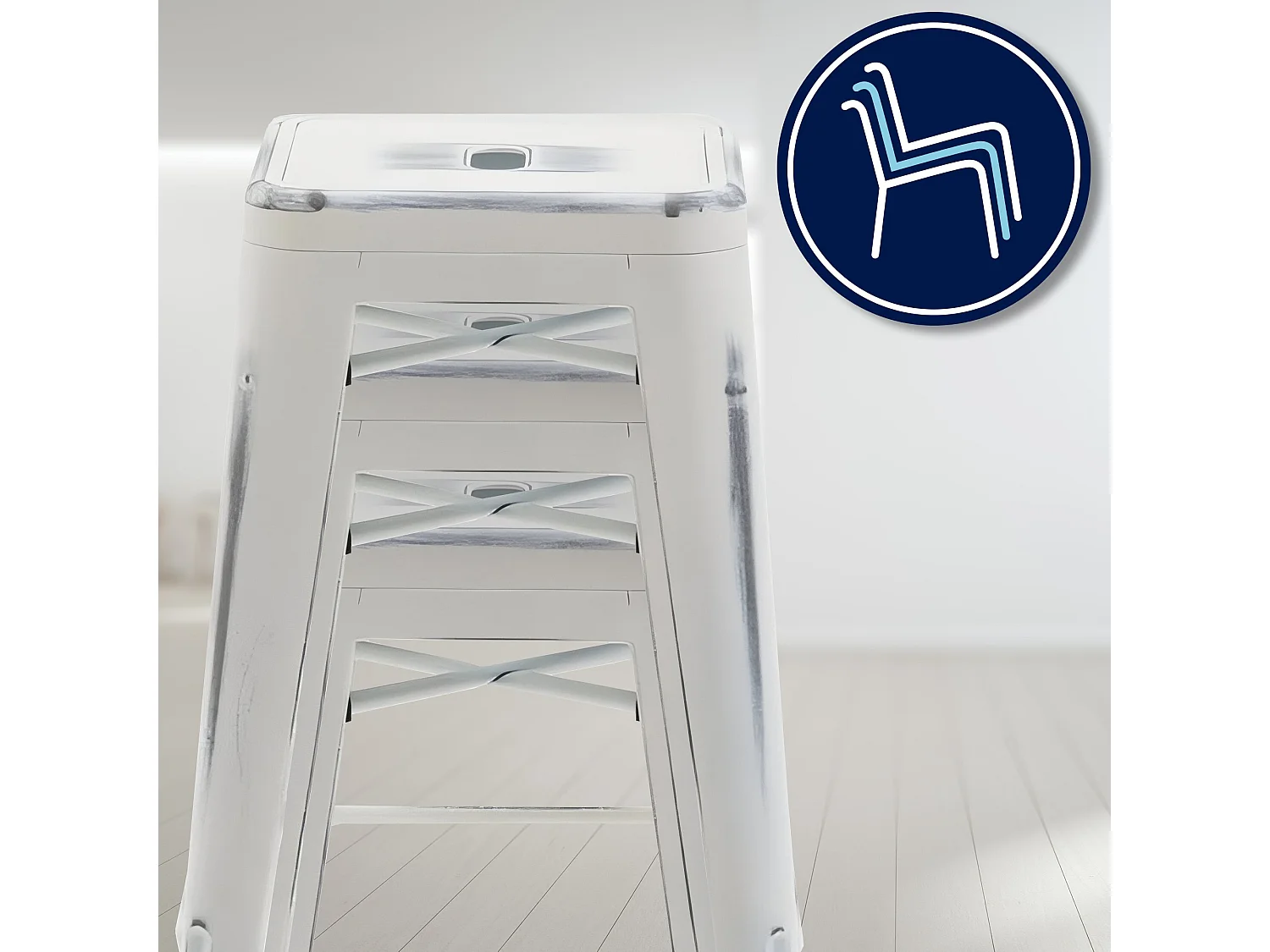 Tabouret de bar - Métal & Blanc - Blanc antique - Joshua