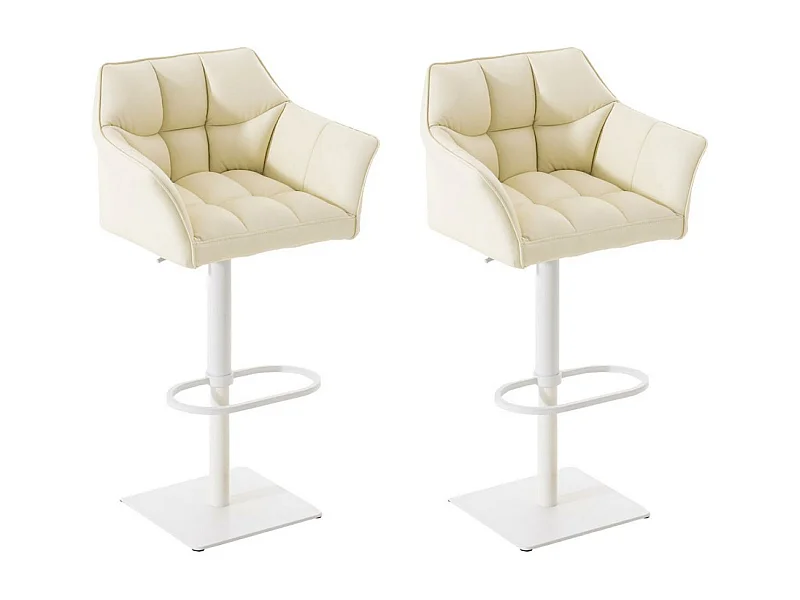 Lot de 2  Tabouret de bar - Similicuir & Blanc - Crème - Damaso