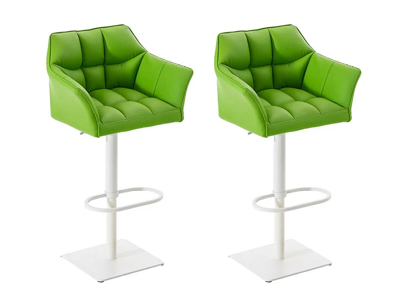 Lot de 2  Tabouret de bar - Similicuir & Blanc - Vert - Damaso