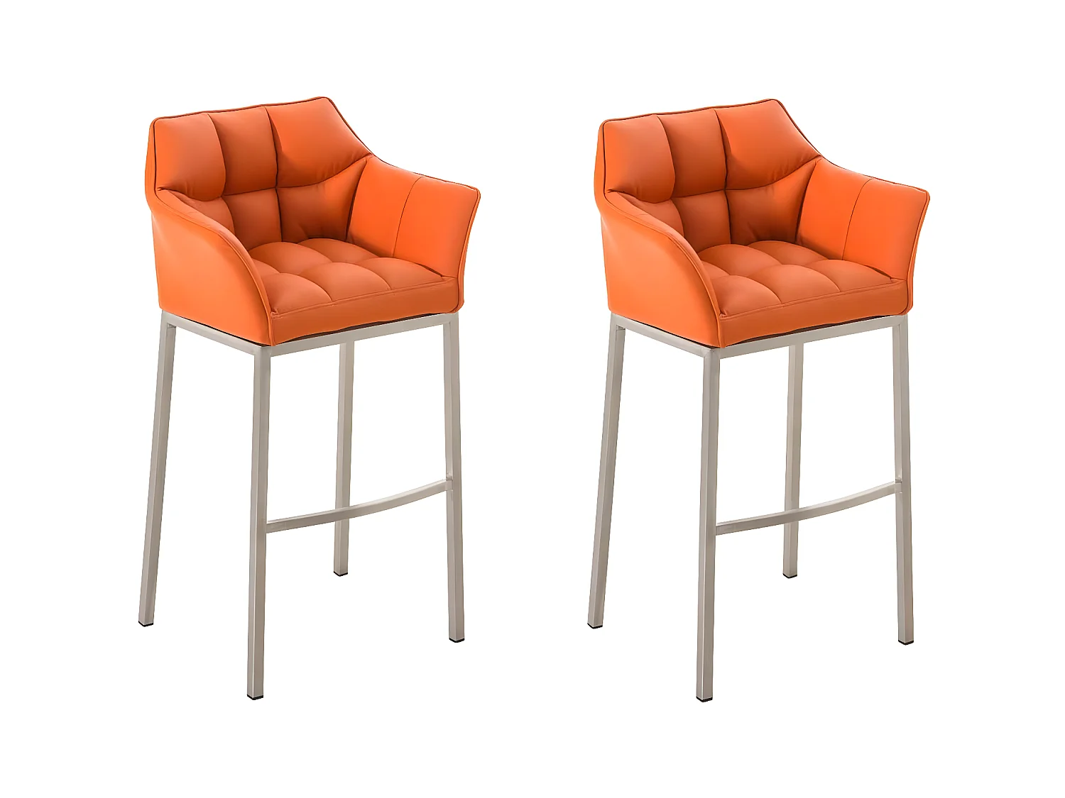 Lot de 2  Tabouret de bar - Similicuir & Acier inoxydable - Orange - DAMASO