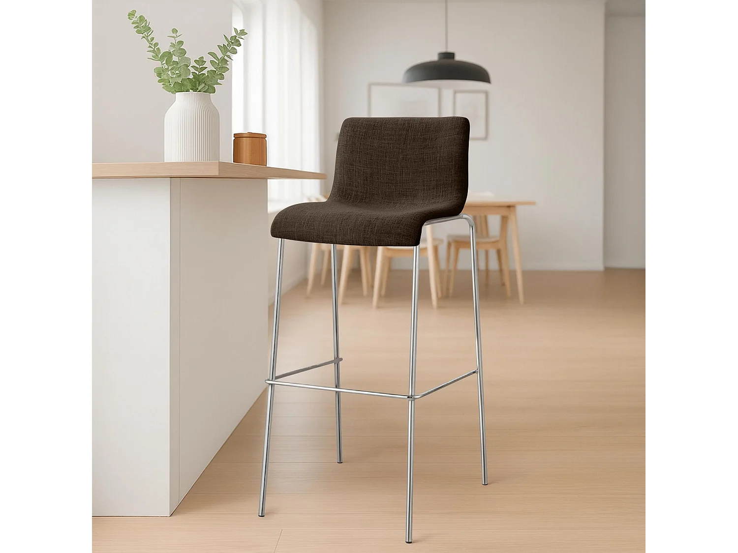 Lot de 2  Tabouret de bar - Tissu & Chrome - Marron - Hover