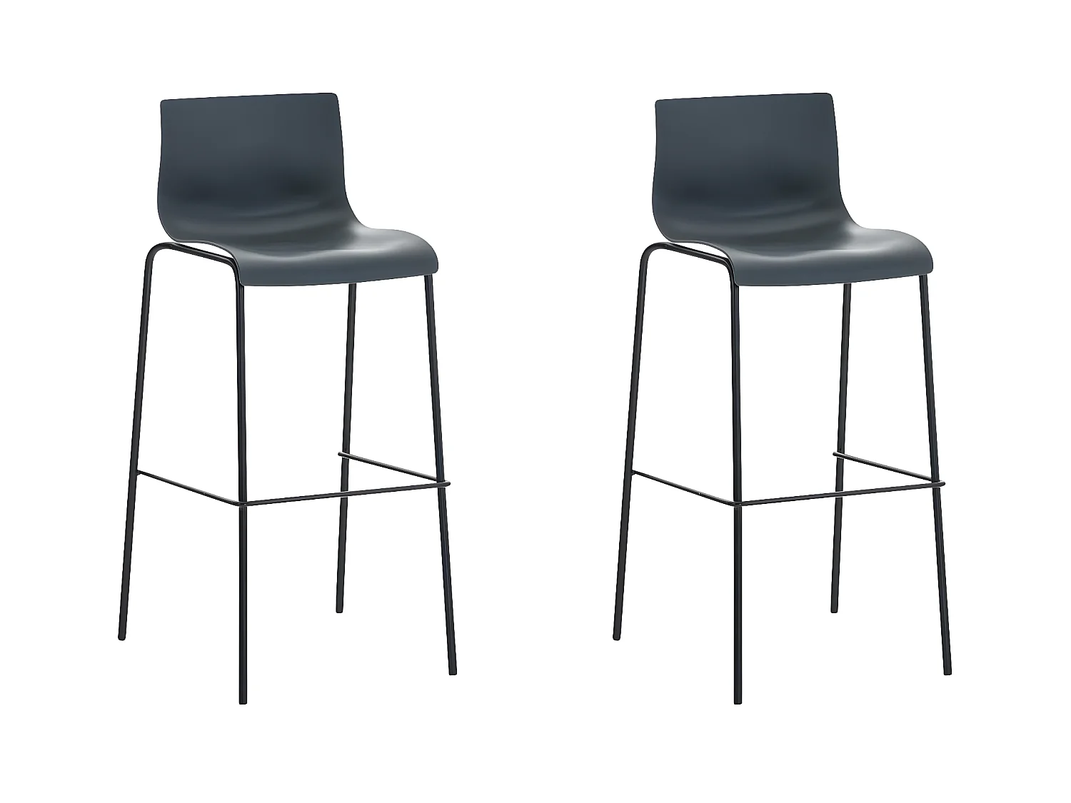 Lot de 2  Tabouret de bar - Plastique & Noir - Gris - Hover