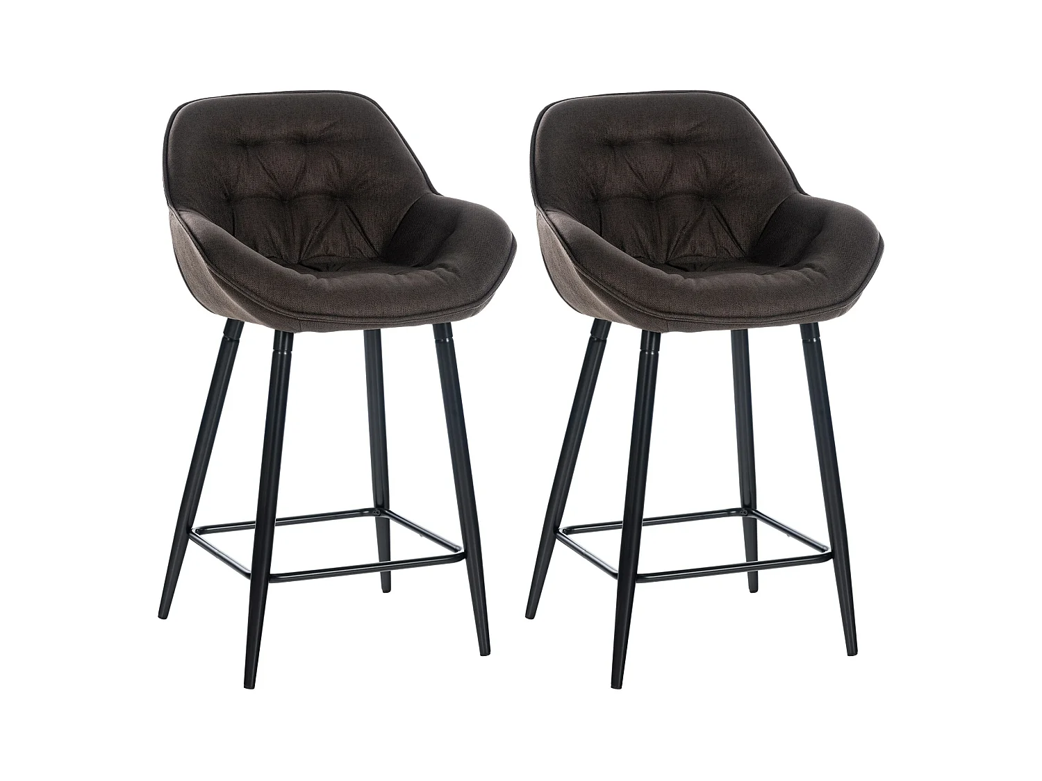 Lot de 2  Tabouret de bar - Tissu & Métal noir mat - Marron - Gibson