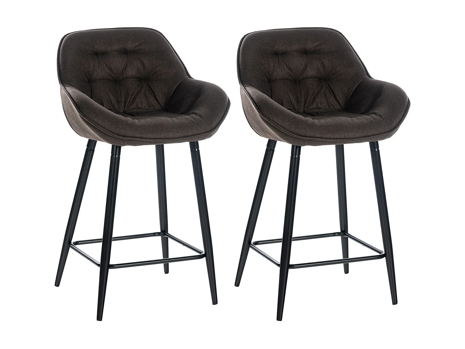 Lot de 2  Tabouret de bar - Tissu & Métal noir mat - Marron - Gibson