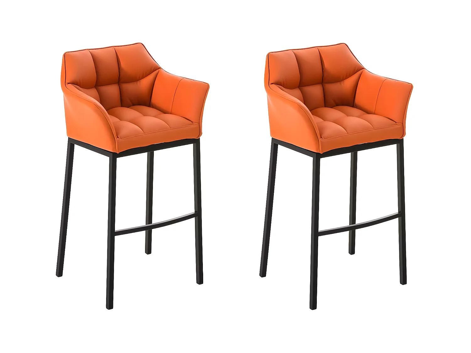 Lot de 2  Tabouret de bar - Similicuir & Noir - Orange - DAMASO