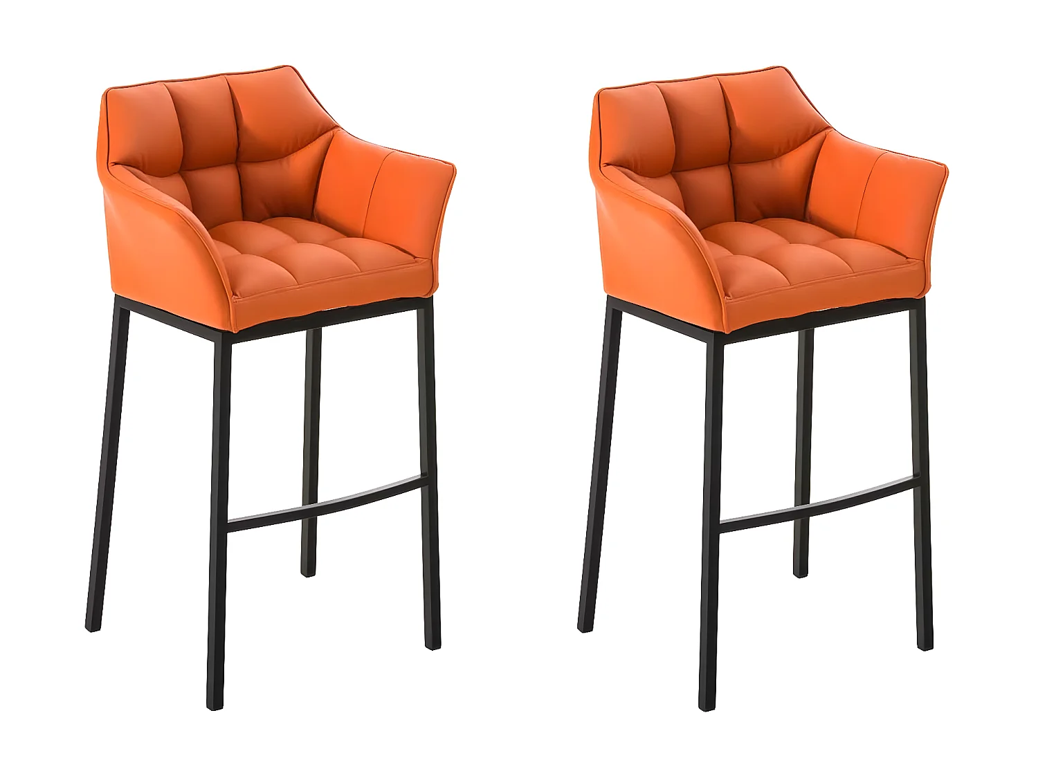 Lot de 2  Tabouret de bar - Similicuir & Noir - Orange - DAMASO