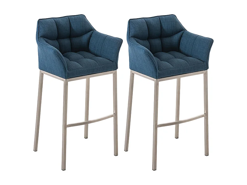 Lot de 2  Tabouret de bar - Tissu & Acier inoxydable - Bleu - Damaso