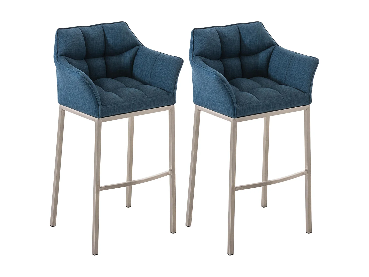 Lot de 2  Tabouret de bar - Tissu & Acier inoxydable - Bleu - Damaso