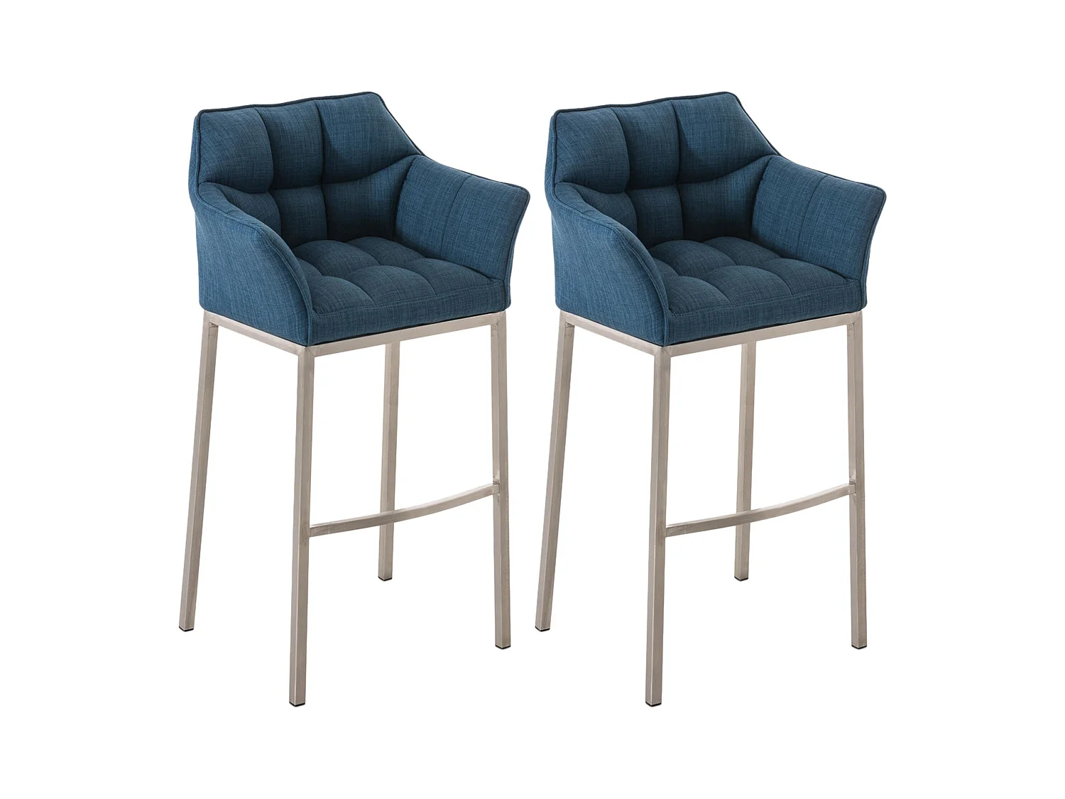 Lot de 2  Tabouret de bar - Tissu & Acier inoxydable - Bleu - Damaso
