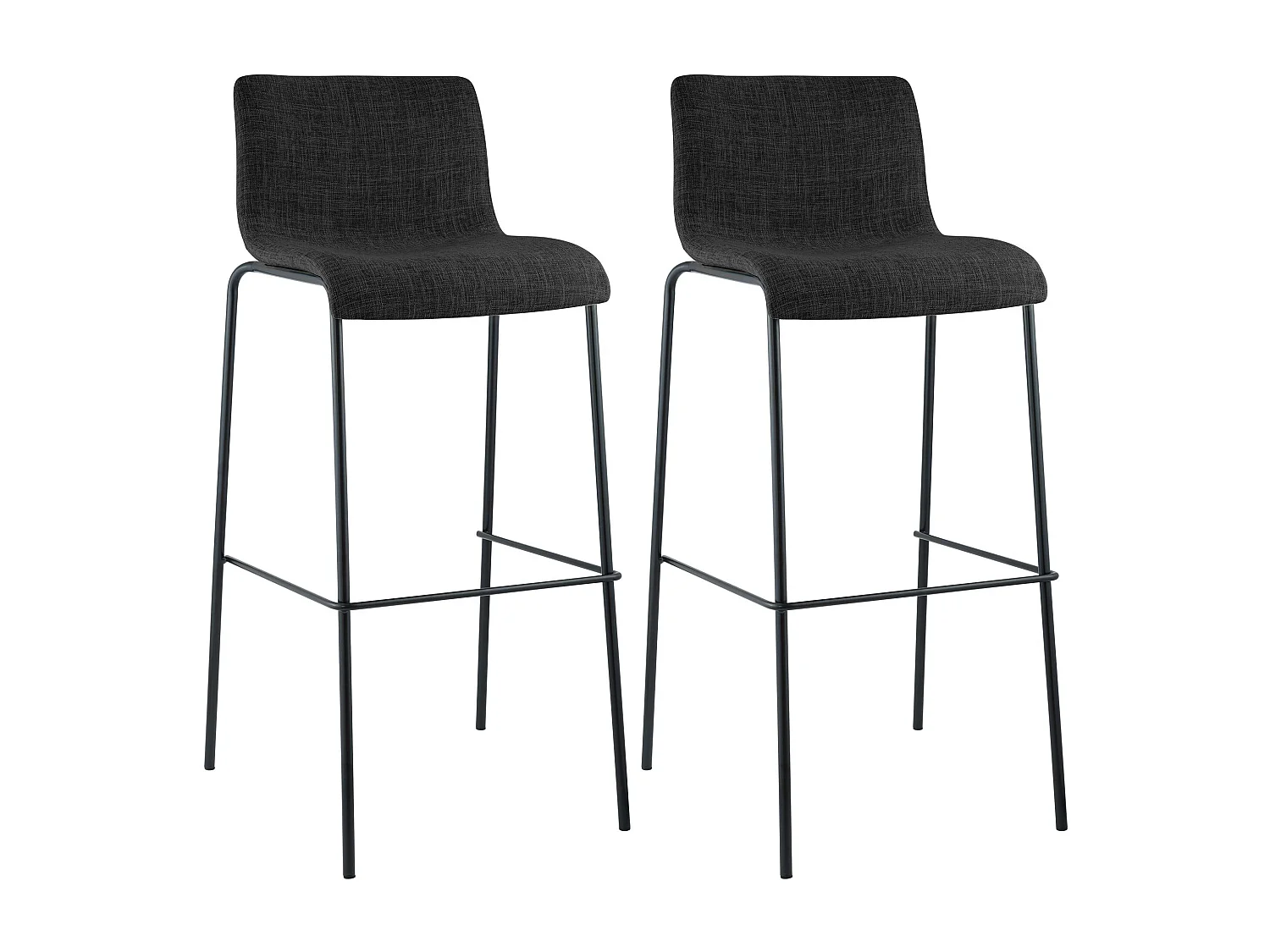 Lot de 2  Tabouret de bar - Tissu & Noir - Gris foncé - Hover