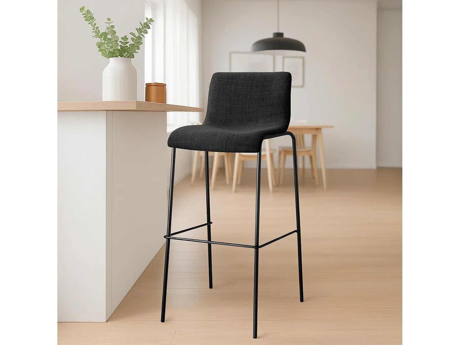 Lot de 2  Tabouret de bar - Tissu & Noir - Gris foncé - Hover