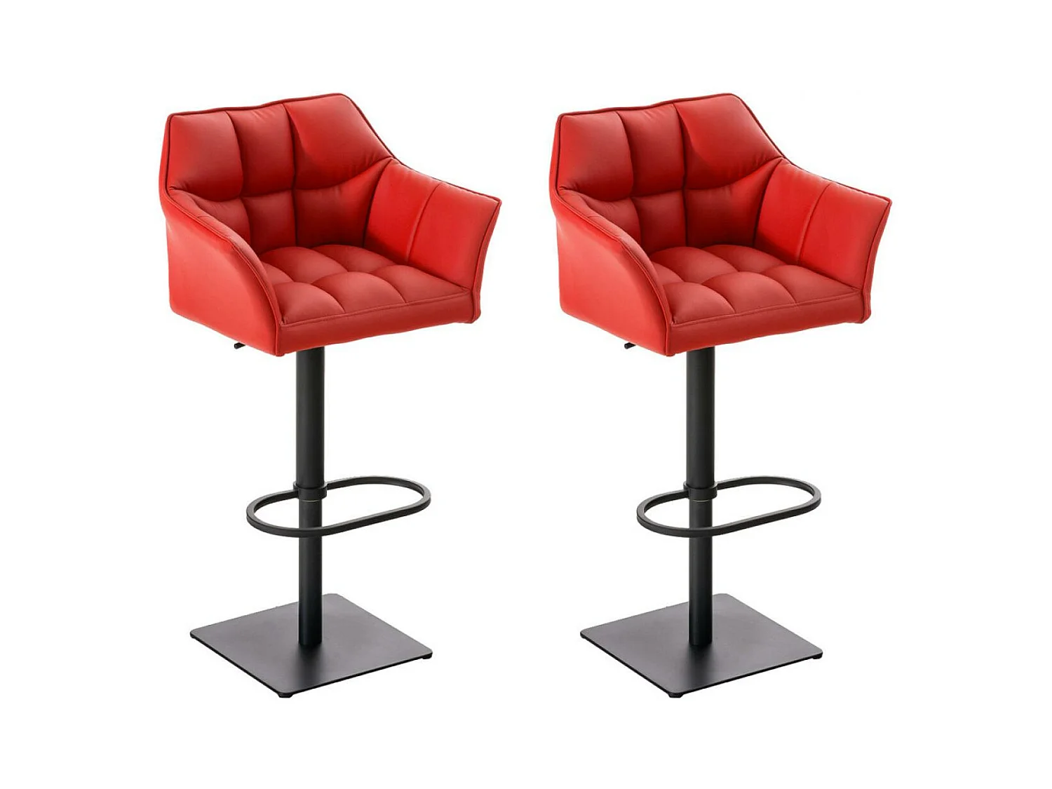 Lot de 2  Tabouret de bar - Similicuir & Noir - Rouge - Damaso