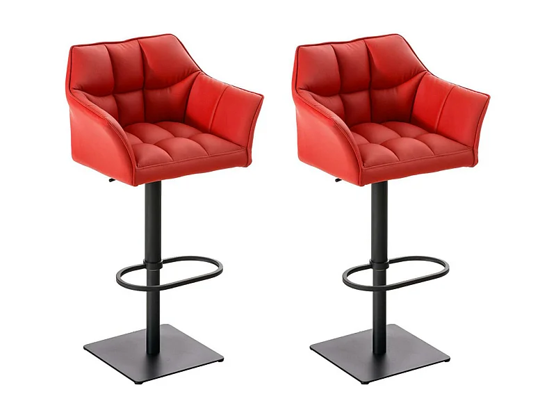 Lot de 2  Tabouret de bar - Similicuir & Noir - Rouge - Damaso