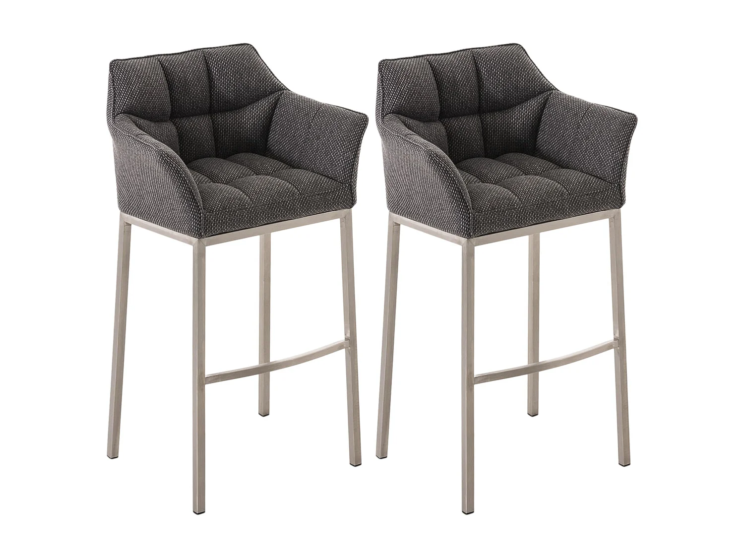 Lot de 2  Tabouret de bar - Tissu & Acier inoxydable - Gris titane - Damaso