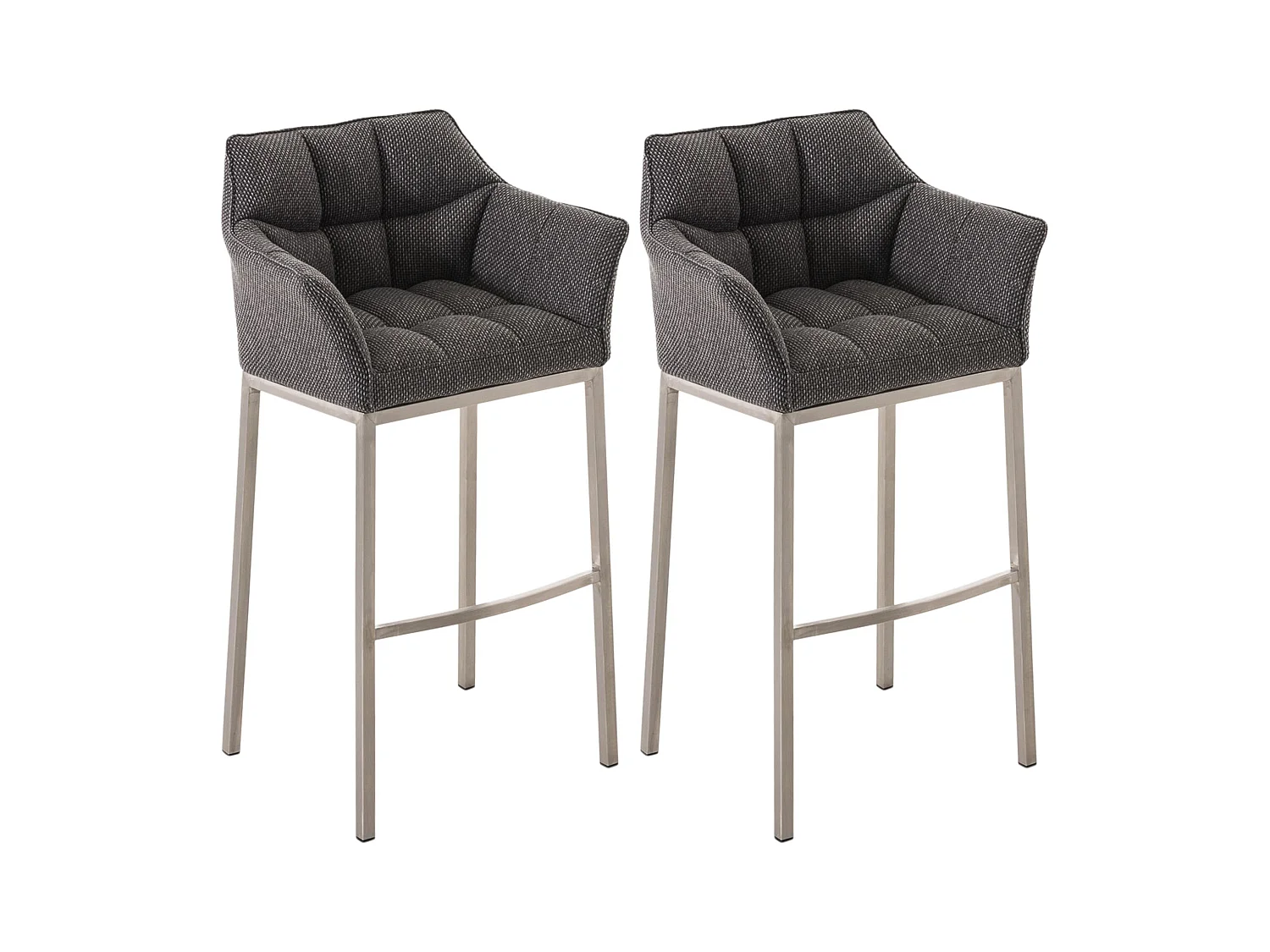 Lot de 2  Tabouret de bar - Tissu & Acier inoxydable - Gris titane - Damaso