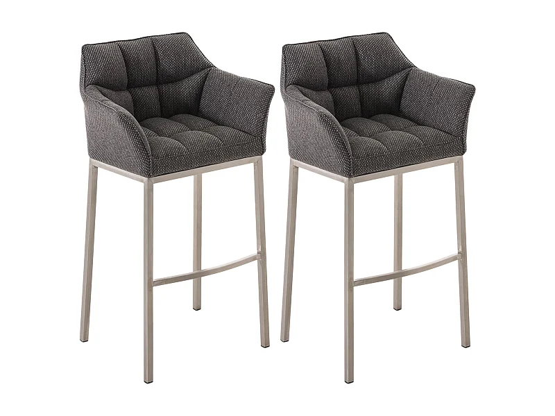 Lot de 2  Tabouret de bar - Tissu & Acier inoxydable - Gris titane - Damaso