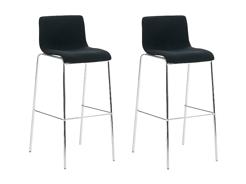 Lot de 2  Tabouret de bar - Tissu & Chrome - Noir - Hover