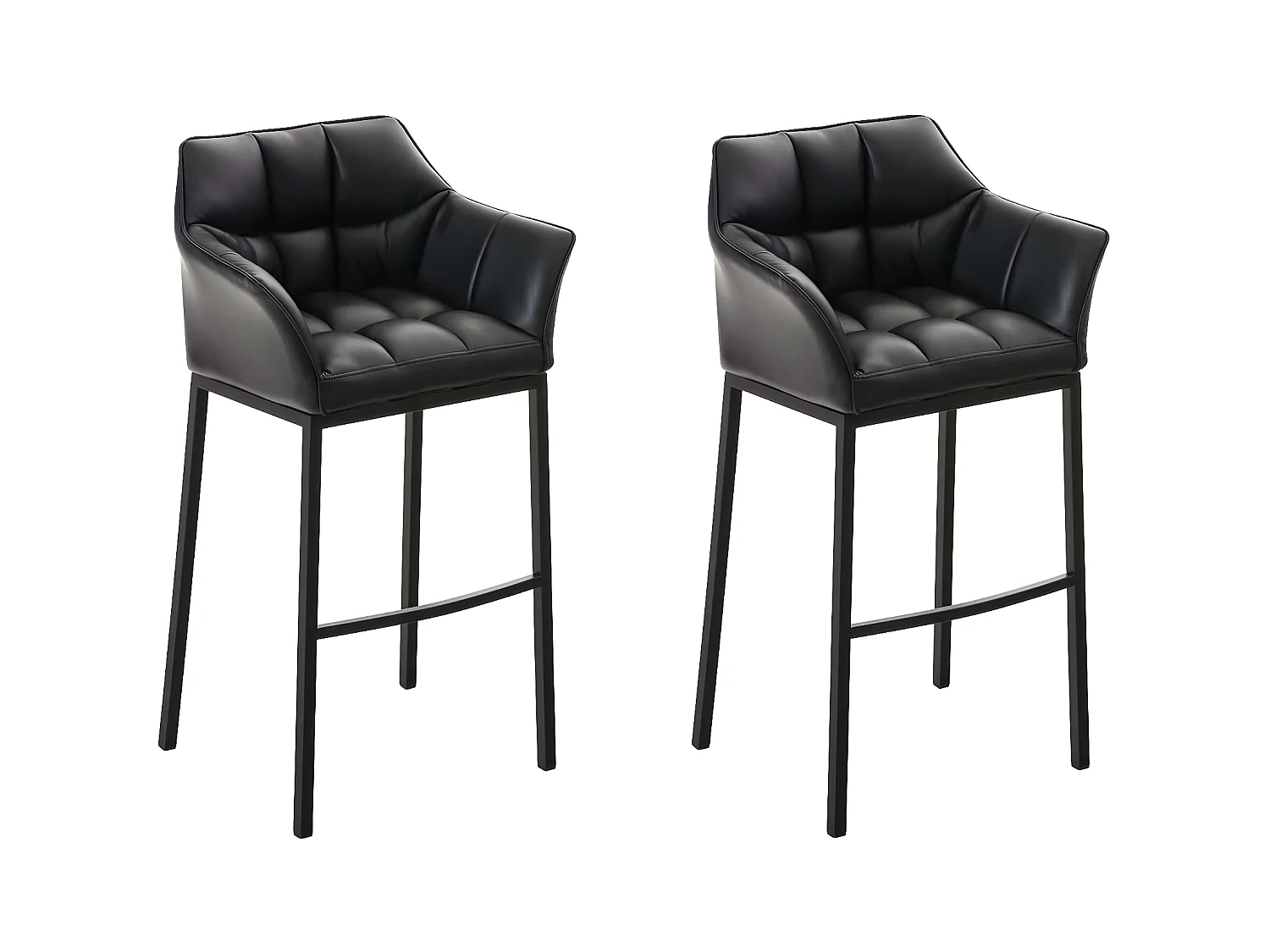 Lot de 2  Tabouret de bar - Similicuir & Noir - Noir - DAMASO