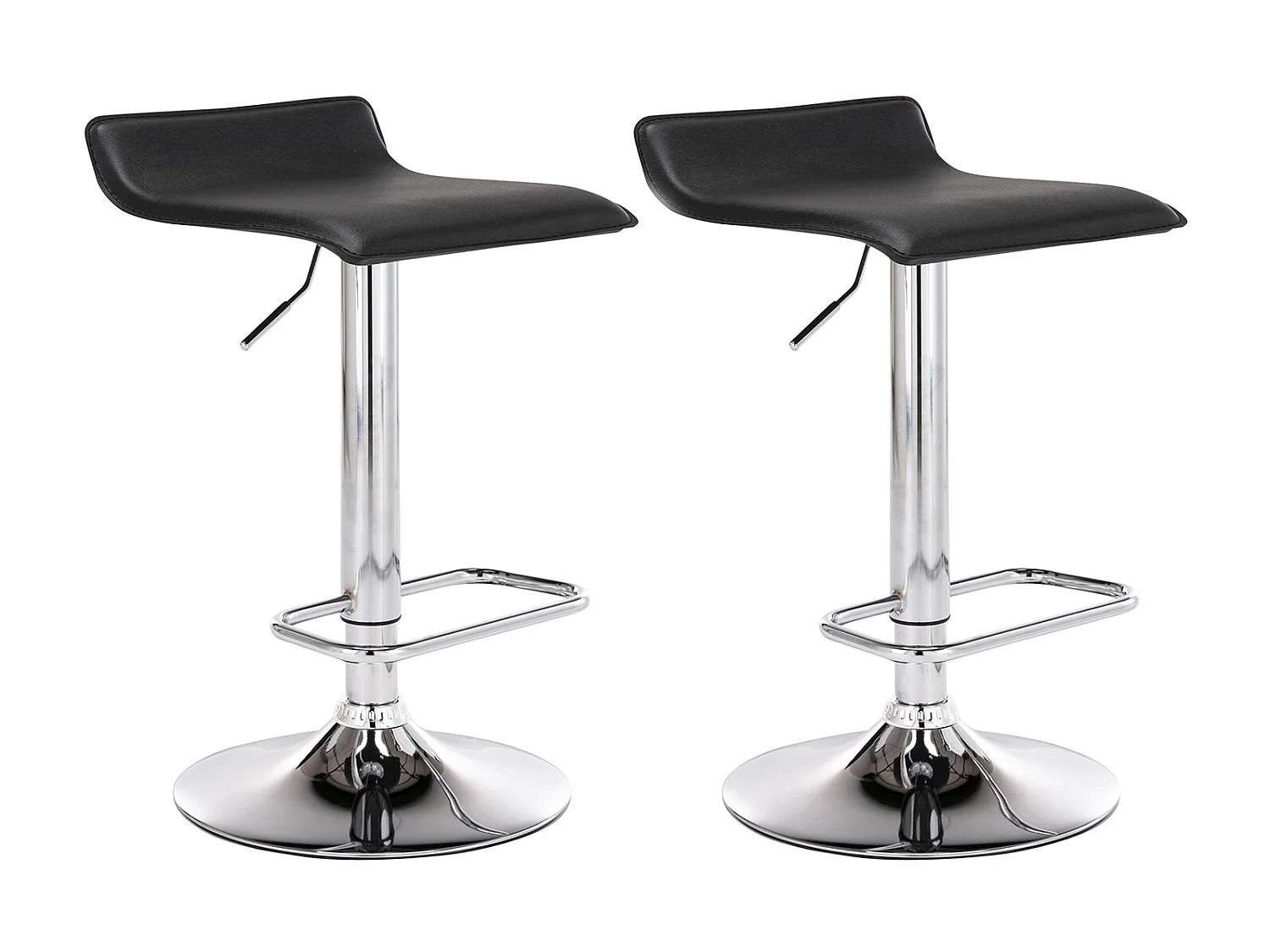 Lot de 2  Tabouret de bar - Similicuir & Métal chromé - Noir - Dyn