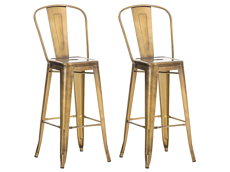 Lot de 2  Tabouret de bar - Métal & Métal - Or - Aiden