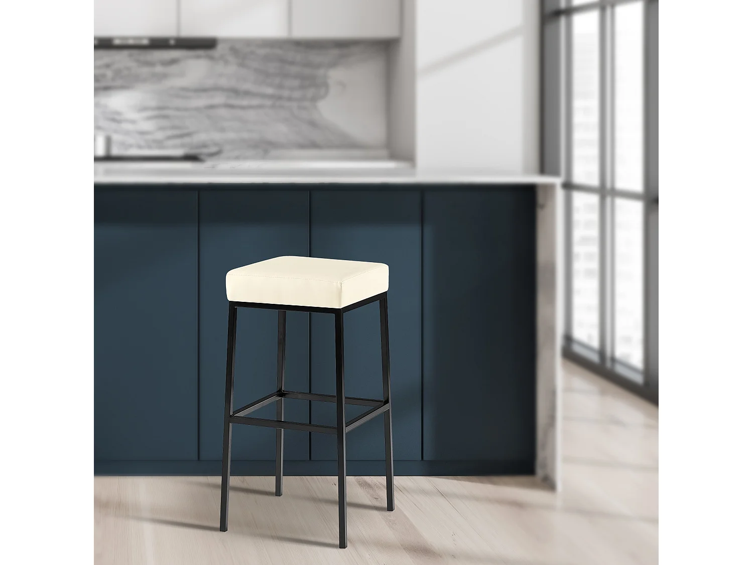 Tabouret de bar - Similicuir & Noir - Crème - Montreal 80