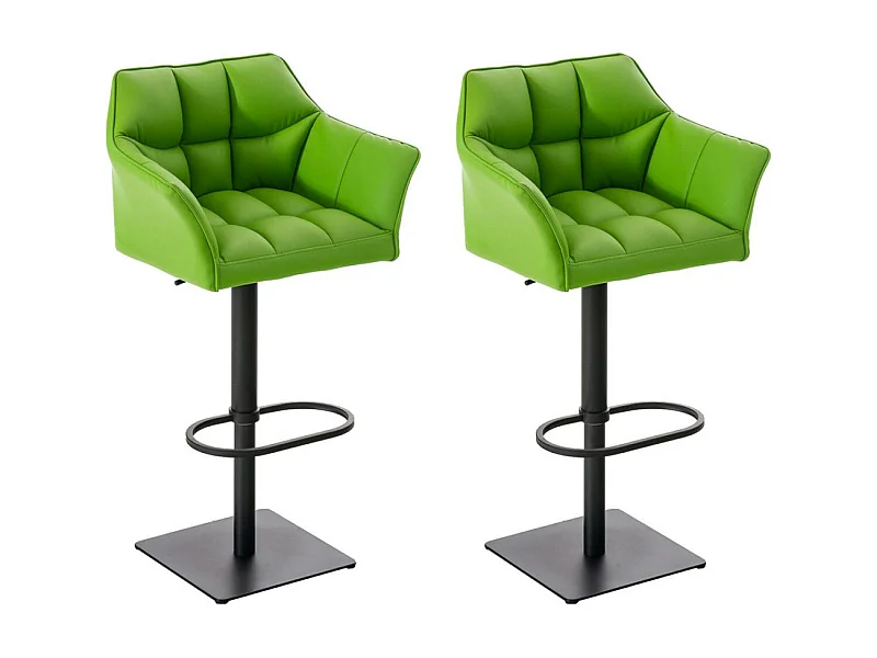 Lot de 2  Tabouret de bar - Similicuir & Noir - Vert - Damaso