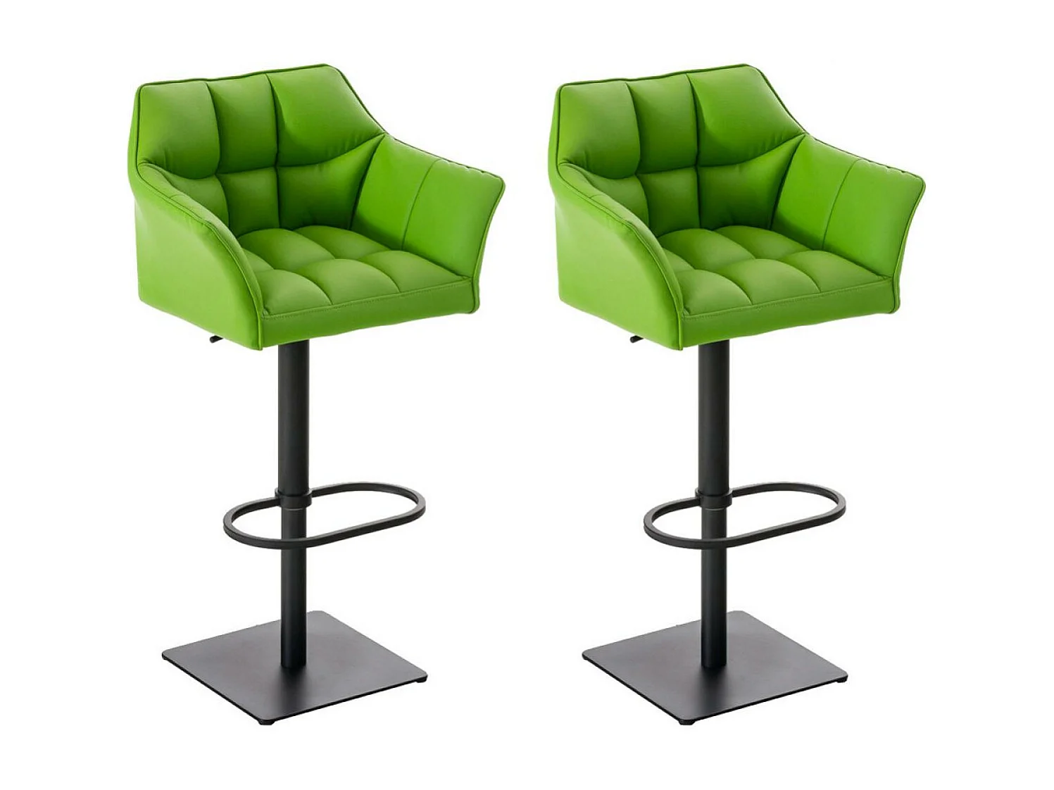 Lot de 2  Tabouret de bar - Similicuir & Noir - Vert - Damaso