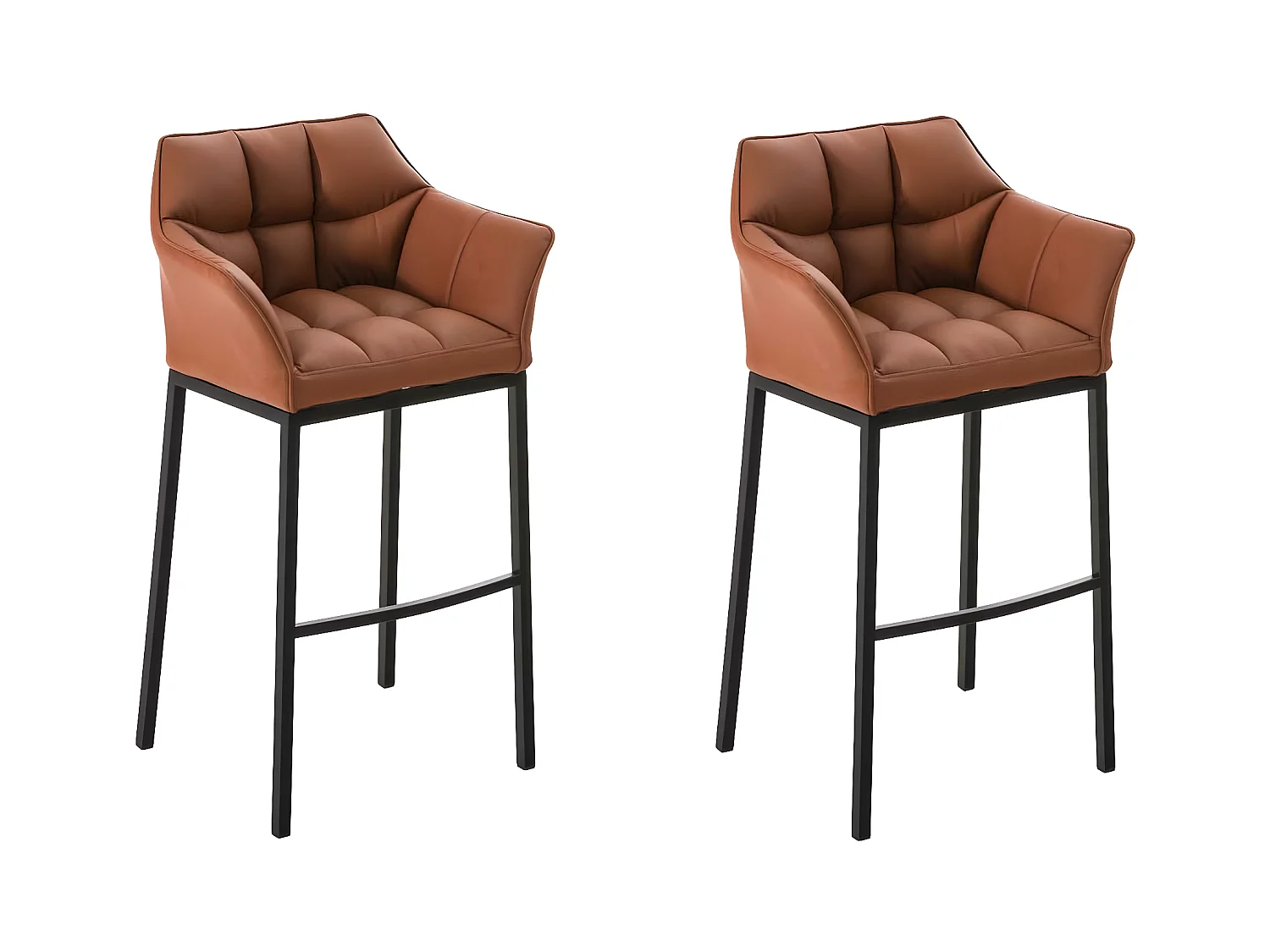 Lot de 2  Tabouret de bar - Similicuir & Noir - Marron clair - DAMASO