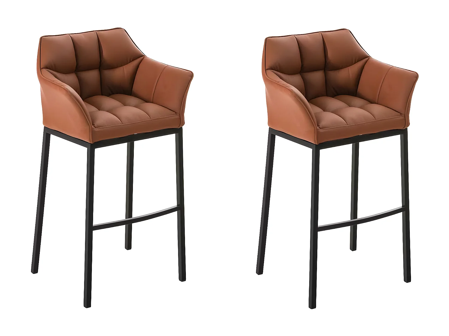 Lot de 2  Tabouret de bar - Similicuir & Noir - Marron clair - DAMASO