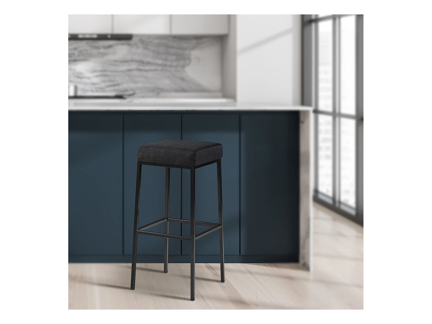 Tabouret de bar - Tissu & Noir - Gris foncé - Montreal 85