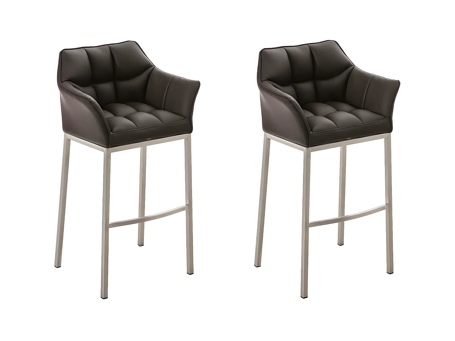 Lot de 2  Tabouret de bar - Similicuir & Acier inoxydable - Marron - DAMASO