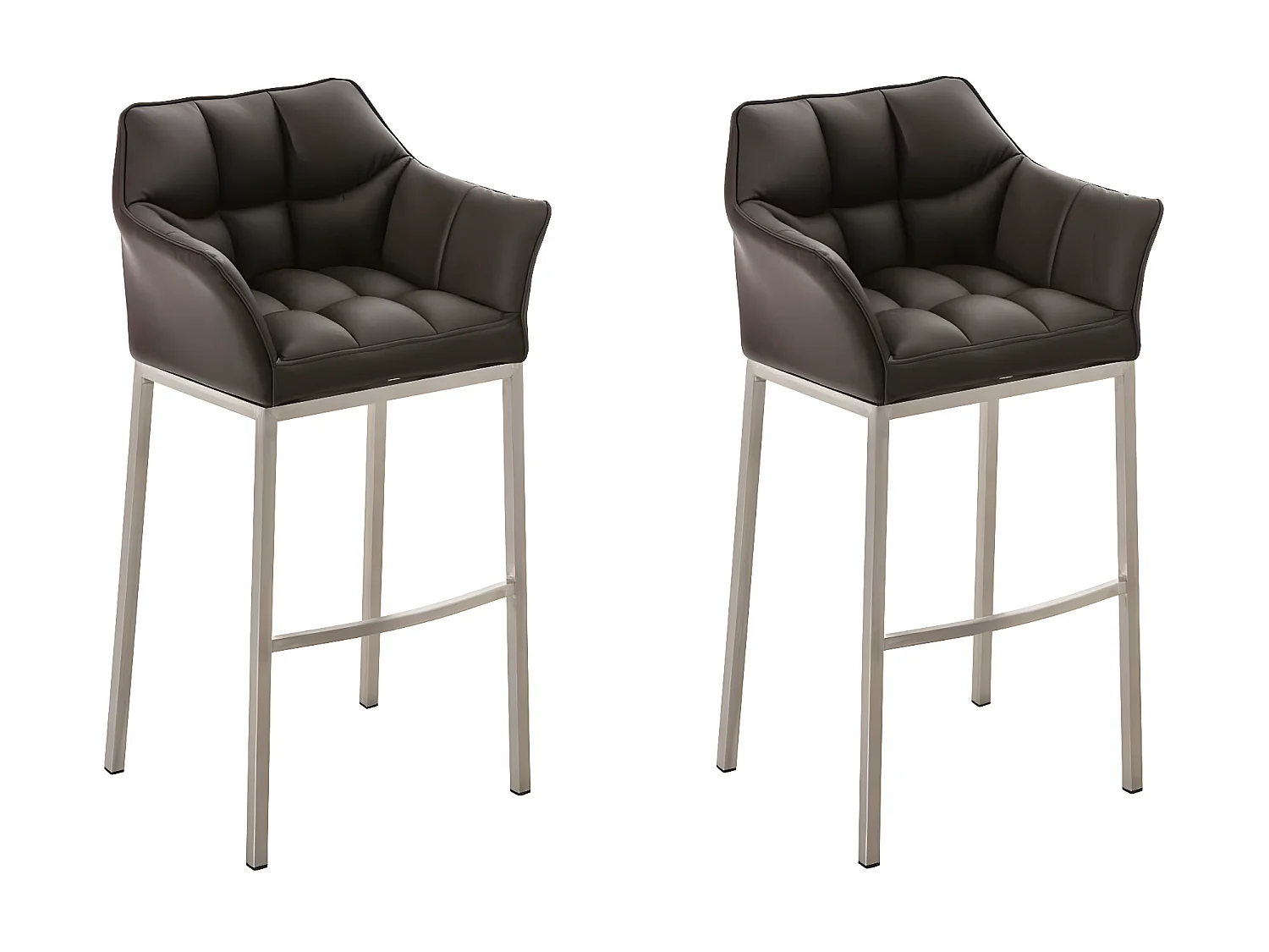 Lot de 2  Tabouret de bar - Similicuir & Acier inoxydable - Marron - DAMASO