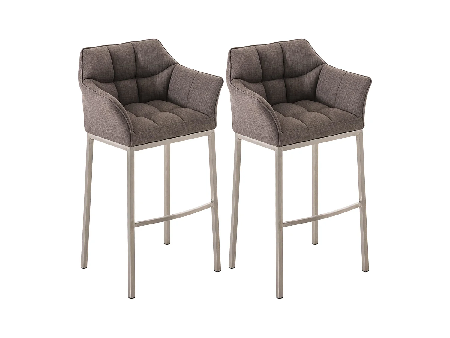 Lot de 2  Tabouret de bar - Tissu & Acier inoxydable - Gris - Damaso