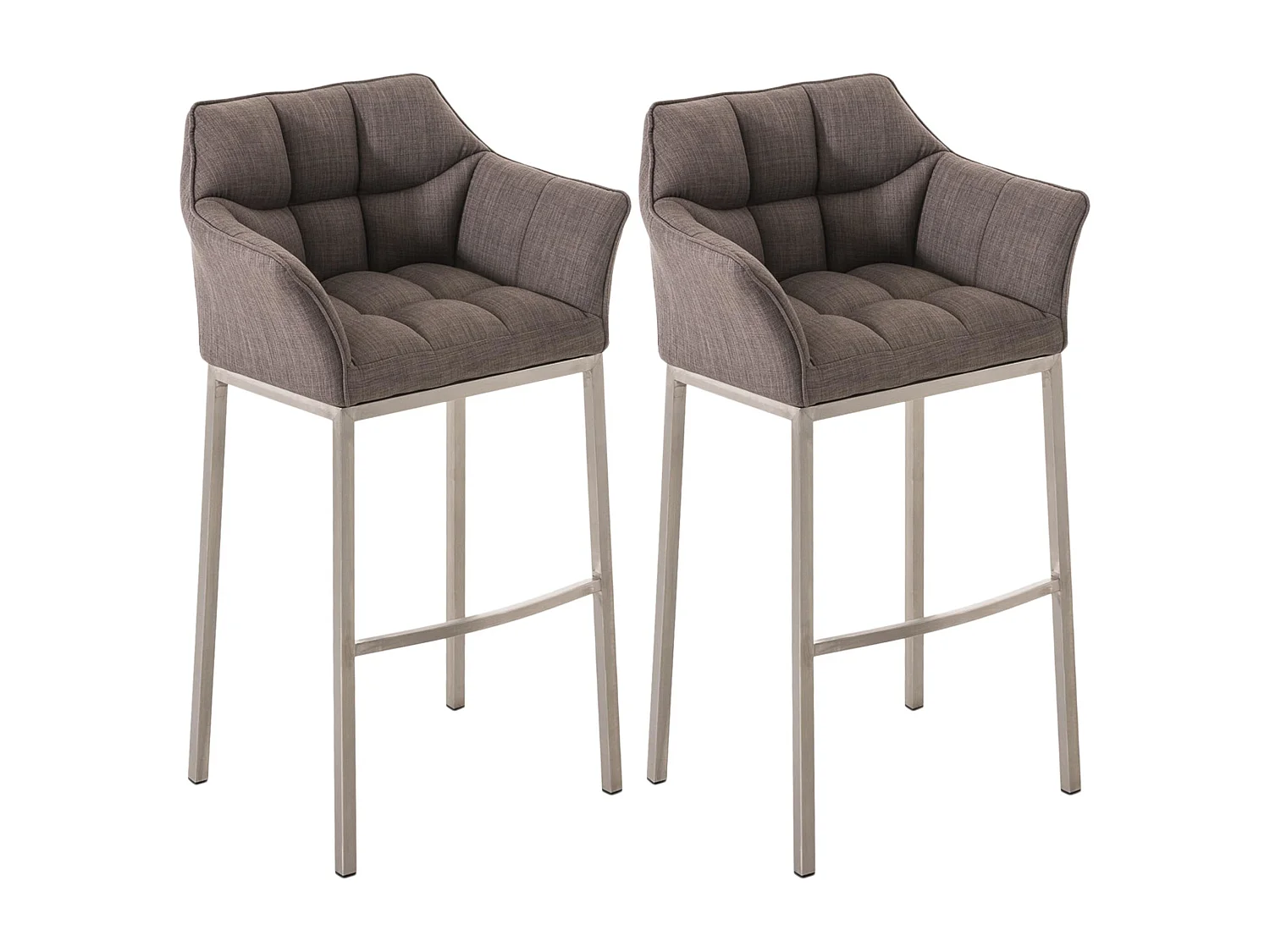Lot de 2  Tabouret de bar - Tissu & Acier inoxydable - Gris - Damaso