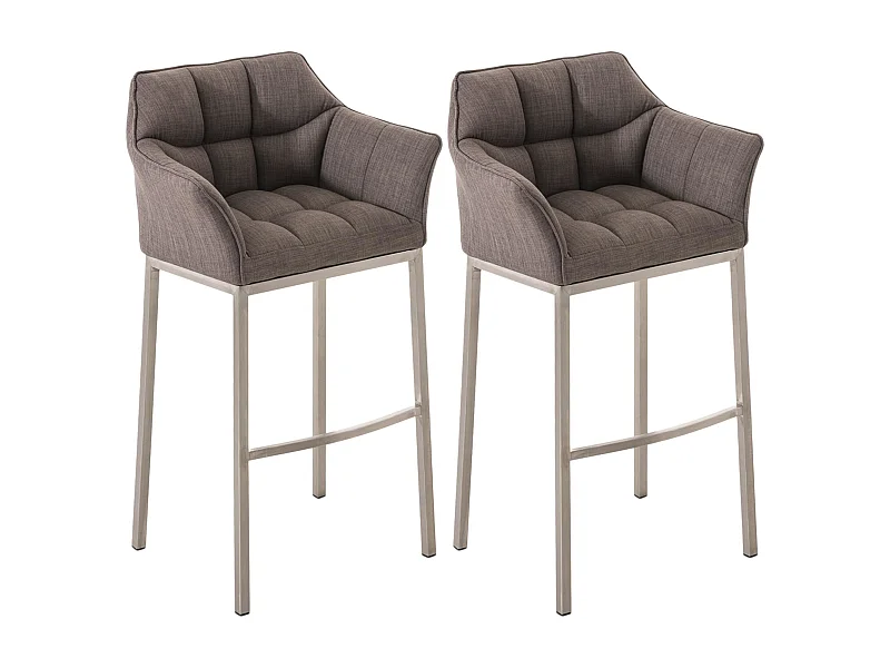 Lot de 2  Tabouret de bar - Tissu & Acier inoxydable - Gris - Damaso