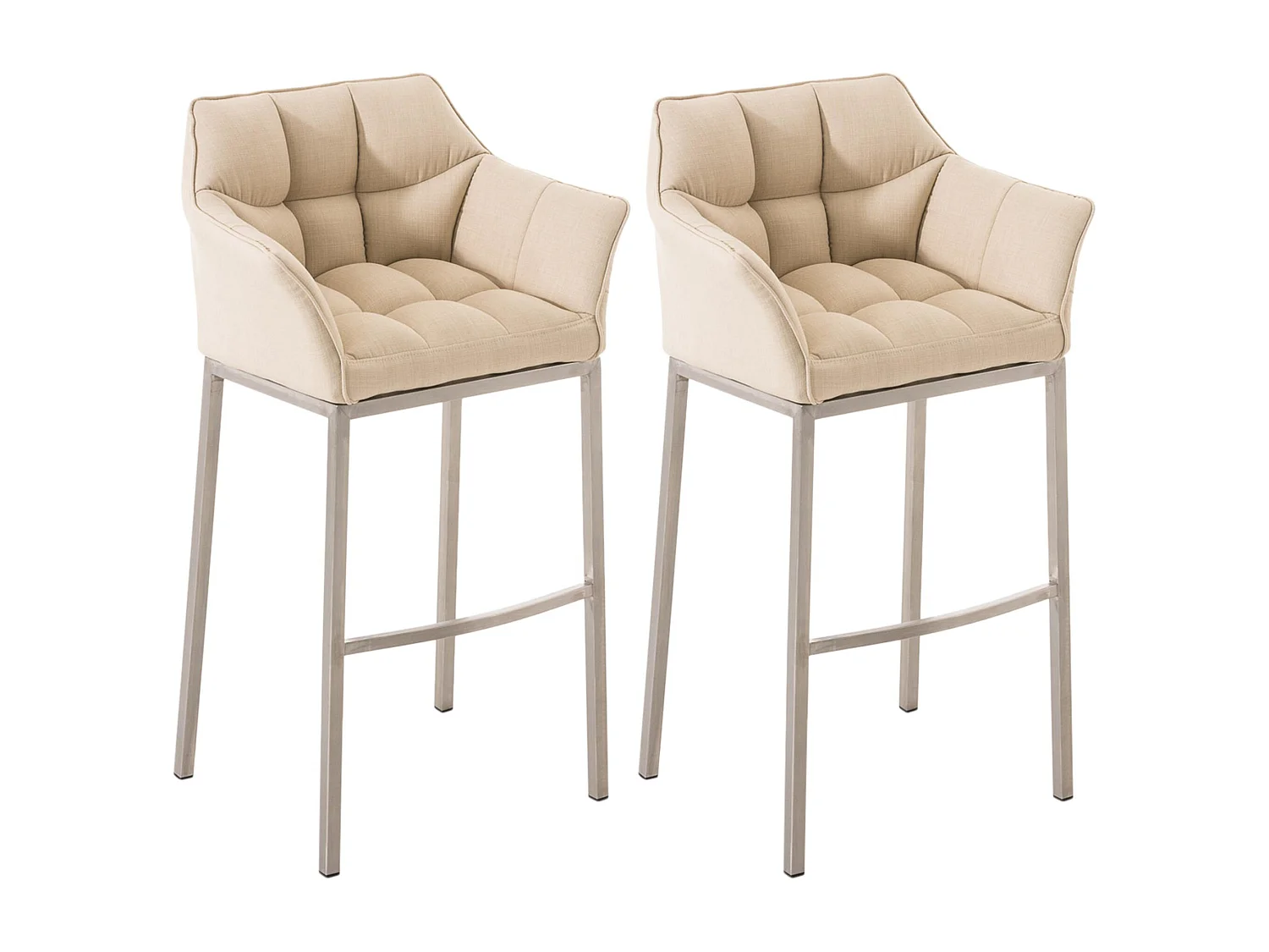 Lot de 2  Tabouret de bar - Tissu & Acier inoxydable - Crème - Damaso
