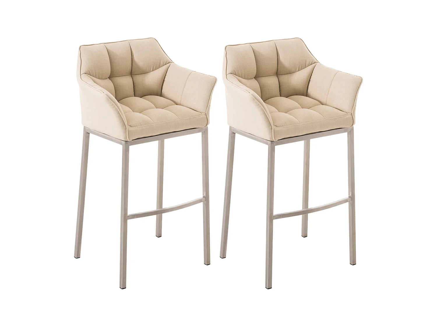 Lot de 2  Tabouret de bar - Tissu & Acier inoxydable - Crème - Damaso