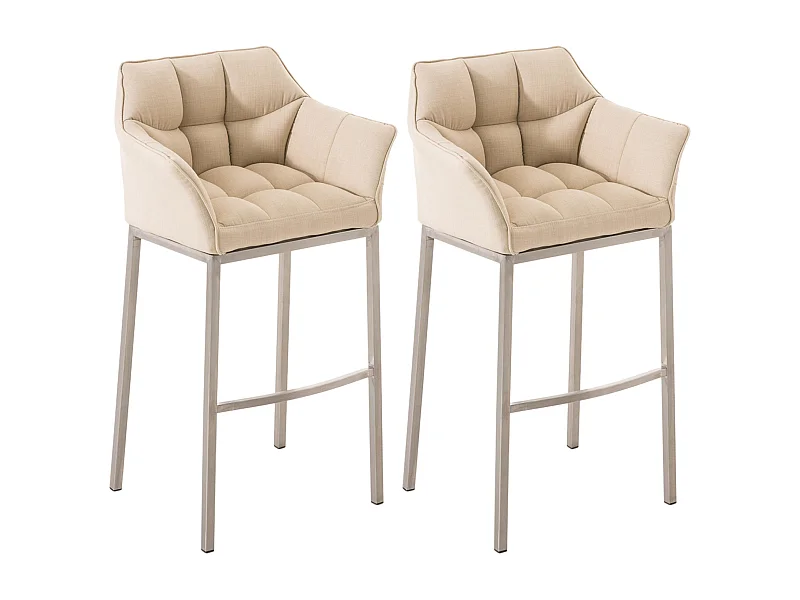 Lot de 2  Tabouret de bar - Tissu & Acier inoxydable - Crème - Damaso