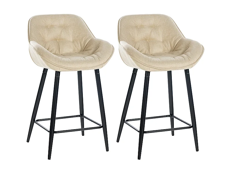 2er Set Barhocker - Stoff & Metall matt schwarz - creme - Gibson