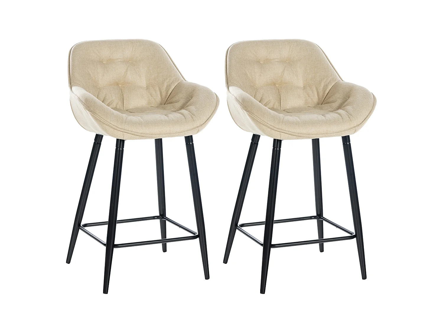 Lot de 2  Tabouret de bar - Tissu & Métal noir mat - Crème - Gibson
