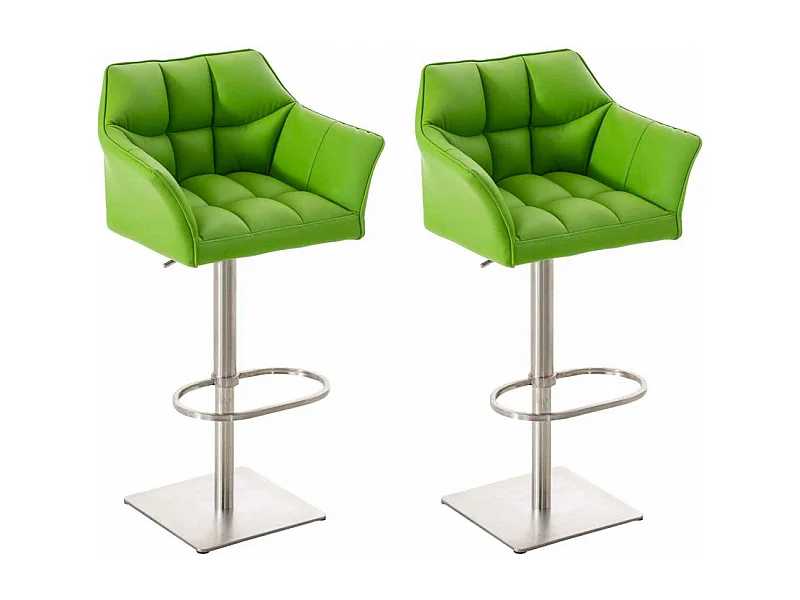 Lot de 2  Tabouret de bar - Similicuir & Acier inoxydable - Vert - Damaso