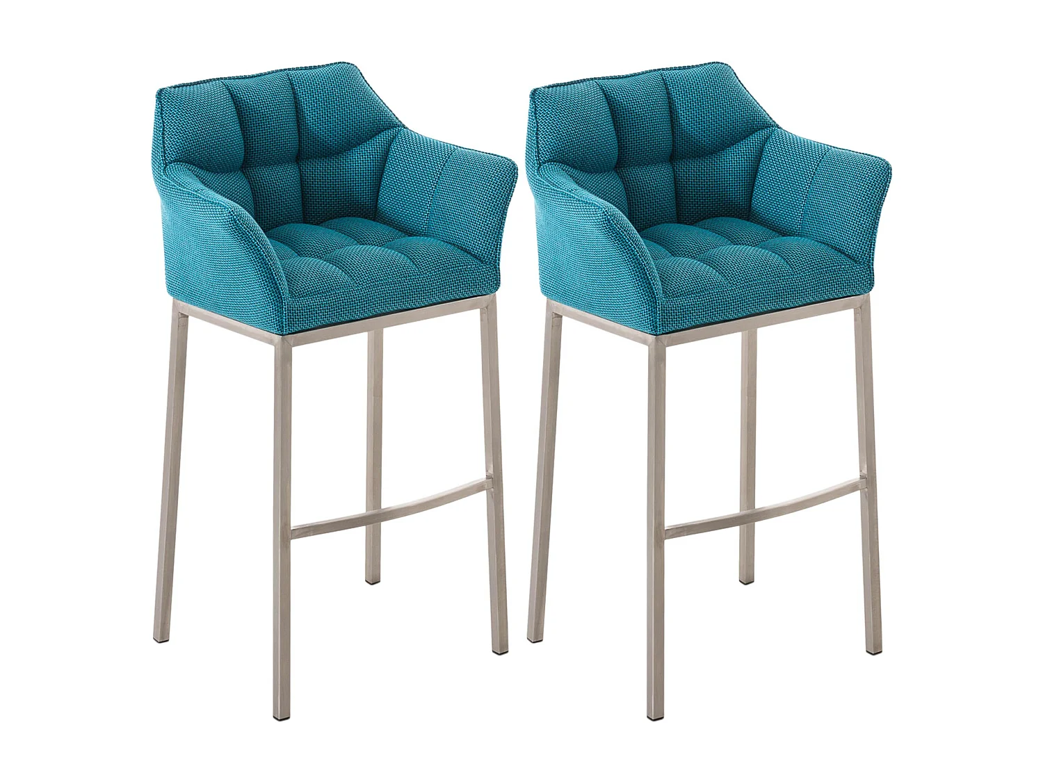 Lot de 2  Tabouret de bar - Tissu & Acier inoxydable - Turquoise - Damaso