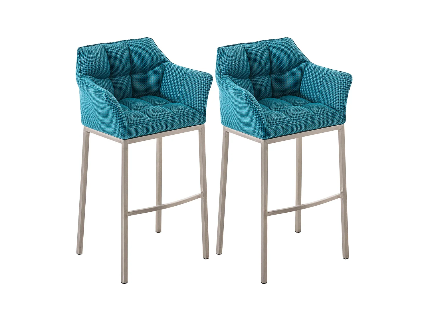 Lot de 2  Tabouret de bar - Tissu & Acier inoxydable - Turquoise - Damaso