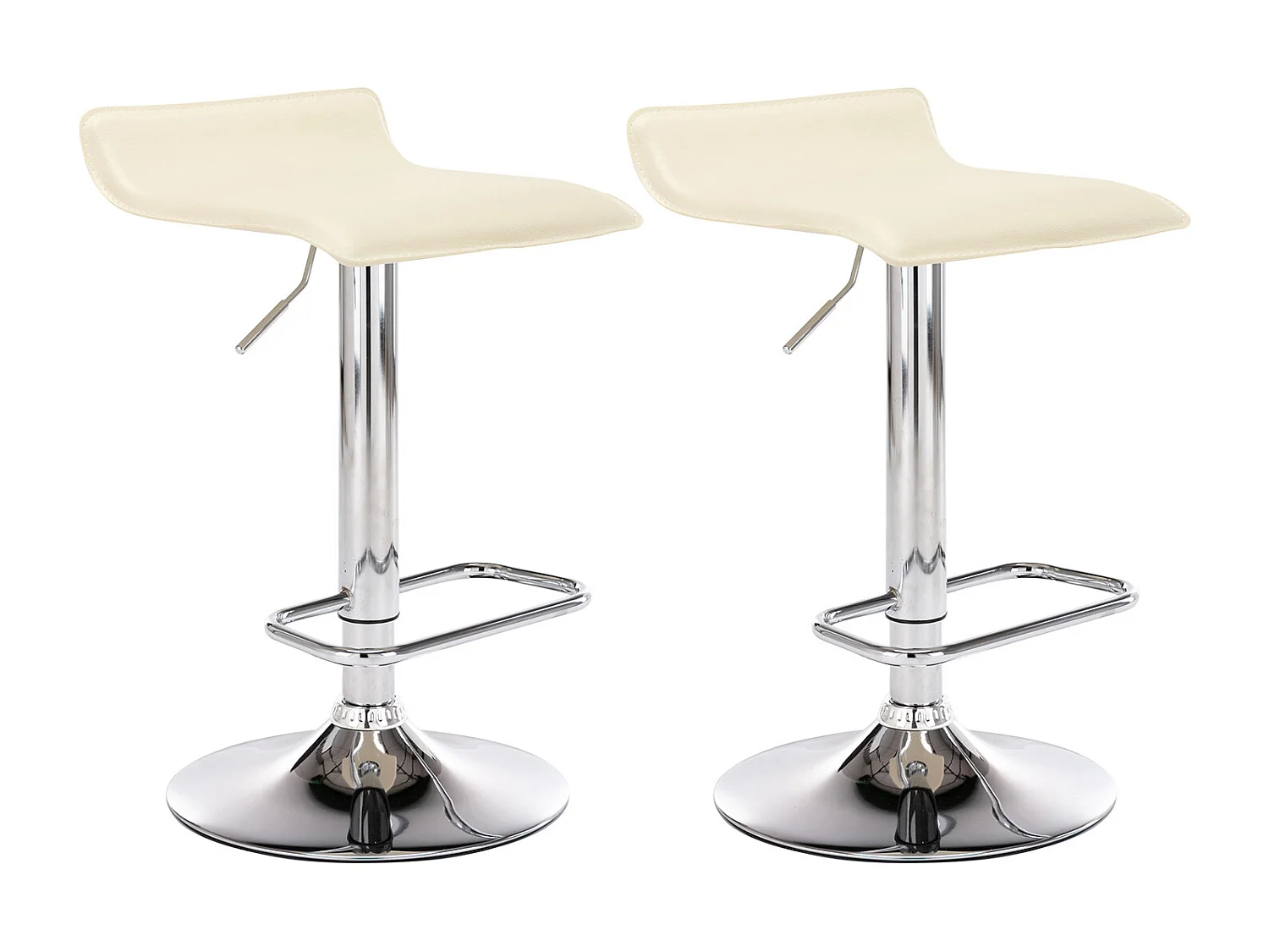 Lot de 2  Tabouret de bar - Similicuir & Métal chromé - Crème - Dyn