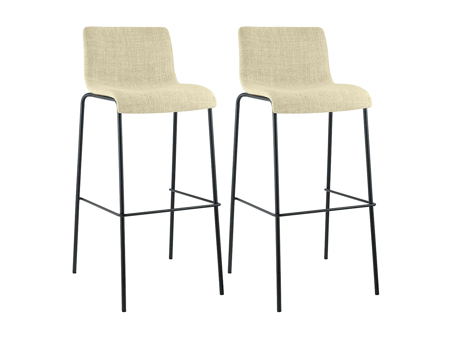 Lot de 2  Tabouret de bar - Tissu & Noir - Crème - Hover