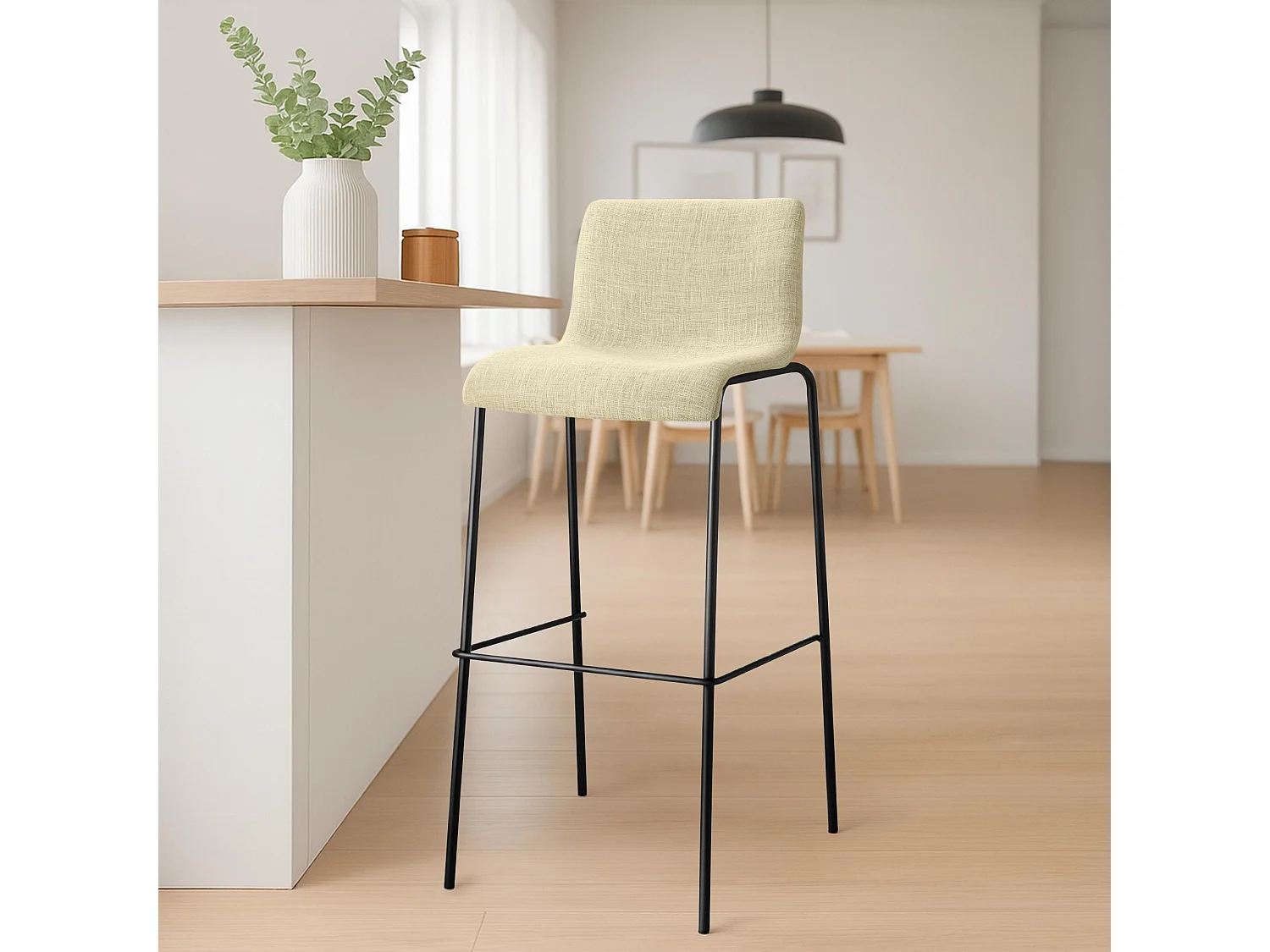 Lot de 2  Tabouret de bar - Tissu & Noir - Crème - Hover
